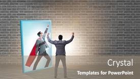  Presentation with superhero - Slide deck enhanced with businessman seeing himself in mirror as superhero background and a gray colored foreground