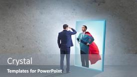  Presentation with superhero - Presentation design with businessman seeing himself in mirror as superhero background and a seafoam green colored foreground