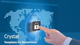  Presentation with padlock - Presentation theme consisting of businessman selecting a padlock background and a teal colored foreground