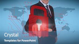  Presentation with padlock - Theme with businessman selecting a red padlock background and a teal colored foreground
