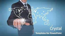  Presentation with world map - Amazing slides having businessman selecting a white world backdrop and a  colored foreground