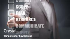  Presentation with strategy management - Amazing presentation theme having businessman selecting project management stage backdrop and a dark gray colored foreground