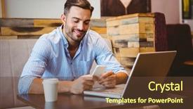  Presentation with text message - Presentation theme featuring businessman sending a text message background and a tawny brown colored foreground