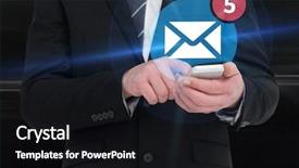  Presentation with text message - Amazing slide deck having businessman sending a text message against glowing abstract design backdrop and a black colored foreground