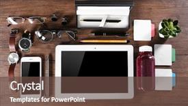  Presentation with flat - Beautiful PPT theme featuring businessman-set-flat-lay backdrop and a tawny brown colored foreground