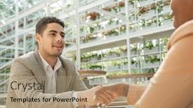  Presentation with business partner - Theme consisting of businessman-shaking-hand background and a coral colored foreground