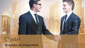  Presentation with shaking hands - Presentation design having businessman-shaking-hands-in-agreement background and a coral colored foreground