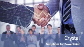  Presentation with shares - Audience pleasing presentation consisting of businessman shaking hands with a co worker against stocks and shares backdrop and a ocean colored foreground