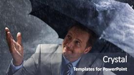  Presentation with under umbrella - Audience pleasing PPT theme consisting of businessman sheltering from the rain backdrop and a tawny brown colored foreground
