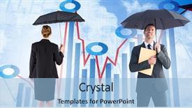  Presentation with under umbrella - PPT theme having businessman sheltering under umbrella holding background and a light blue colored foreground
