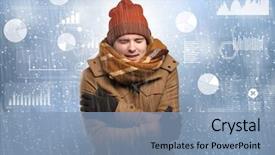 Presentation with records and reports - Theme with thunder snow - young businessman shivering with graphs background and a light blue colored foreground