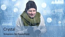  Presentation with young hackers in the concept - Slides enhanced with young businessman shivering with graphs background and a teal colored foreground