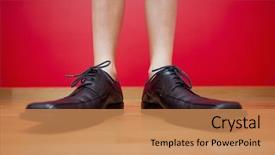  Presentation with socks - Amazing slides having businessman shoes with a kid legs without socks backdrop and a coral colored foreground