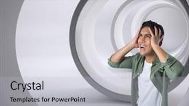  Presentation with digital trransportation - Theme having businessman shouting anxiously in tunnel background and a  colored foreground