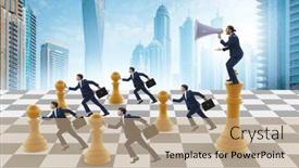  Presentation with chess - PPT theme consisting of businessman-shouting-in-the-game and a coral colored foreground