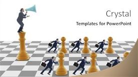  Presentation with chess - PPT theme enhanced with businessman-shouting-in-the-game background and a white colored foreground