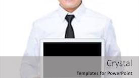  Presentation with laptop blank screen - Slides featuring businessman show with blank screen of laptop background and a light gray colored foreground