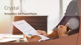  Presentation with merger - Beautiful slides featuring businessman-showing-a-document backdrop and a sky blue colored foreground