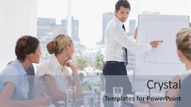  Presentation with pic chart - Beautiful theme featuring businessman showing a growing chart backdrop and a light blue colored foreground