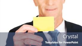  Presentation with name - Presentation theme with businessman-showing-a-yellow-identity background and a ocean colored foreground