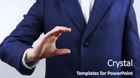  Presentation with grey - Beautiful presentation theme featuring businessman-showing-anything-on-grey backdrop and a navy blue colored foreground
