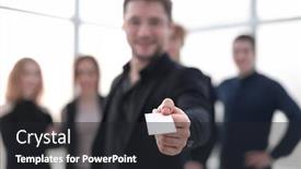  Presentation with business card - Presentation theme having businessman-showing-blank-business-card background and a dark gray colored foreground