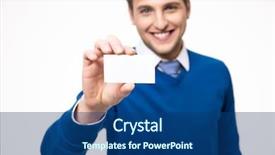  Presentation with business card - Audience pleasing theme consisting of businessman showing blank business card backdrop and a ocean colored foreground