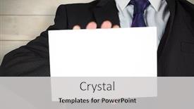  Presentation with bleached - Presentation theme featuring businessman showing card against bleached wooden planks background background and a light gray colored foreground