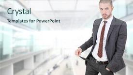  Presentation with empty tomb - Theme having businessman showing his empty pocket background and a sky blue colored foreground