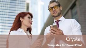  Presentation with smartphone - PPT layouts enhanced with businessman-showing-his-smartphone background and a coral colored foreground