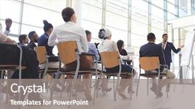 Presentation with diverse business people - Amazing theme having businessman showing information on flip backdrop and a gray colored foreground