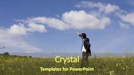  Presentation with harmony - PPT theme consisting of businessman showing the way to the future in perfect harmony with nature with copy space background and a tawny brown colored foreground