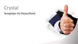  Presentation with business success - Presentation design enhanced with businessman-showing-thumbs-up-through background and a white colored foreground