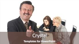  Presentation with front office - Amazing presentation theme having businessman showing tumb up sign in office environment three people with focus on mature man in front isolated over white backdrop and a tawny brown colored foreground