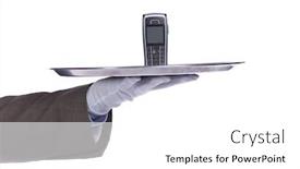  Presentation with communication - PPT theme enhanced with businessman showing you a communication service solution background and a white colored foreground