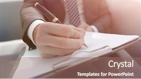  Presentation with contract - Colorful presentation theme enhanced with businessman signs a contract holding backdrop and a violet colored foreground