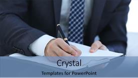  Presentation with contract - Beautiful slide set featuring businessman signs a contract holding backdrop and a teal colored foreground