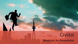  Presentation with cityscape silhouette - Presentation theme with businessman silhouette against cityscape design background and a red colored foreground