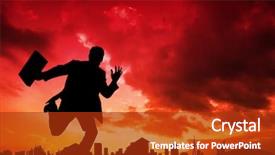  Presentation with cityscape silhouette - PPT theme with businessman silhouette against cityscape design background and a crimson colored foreground