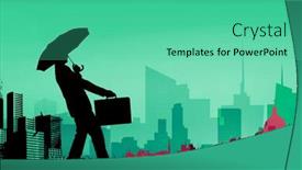  Presentation with cityscape silhouette - Audience pleasing presentation consisting of businessman silhouette against cityscape stencil design backdrop and a seafoam green colored foreground