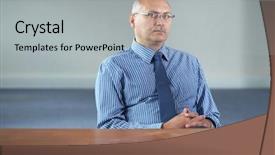  Presentation with desk - Beautiful presentation design featuring businessman sits behind empty desk backdrop and a light gray colored foreground