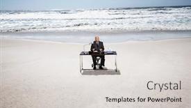  Presentation with desk - Theme having businessman-sitting-at-an-office background and a light gray colored foreground