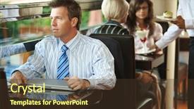  Presentation with coffe - Beautiful theme featuring businessman sitting at coffe table in cafe waiter serving sweets to young women in the background backdrop and a tawny brown colored foreground