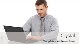  Presentation with sitting posture and computer ergonomics - Presentation design having businessman sitting at desk work background and a light gray colored foreground