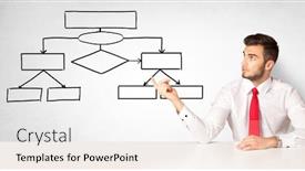  Presentation with organizational chart - Slide set featuring businessman sitting at desk and presenting organizational chart background and a white colored foreground