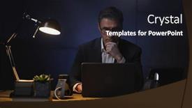  Presentation with older adult - Presentation design having businessman-sitting-at-desk background and a wine colored foreground