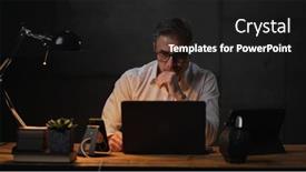  Presentation with older adult - Slide set featuring businessman-sitting-at-desk background and a dark gray colored foreground