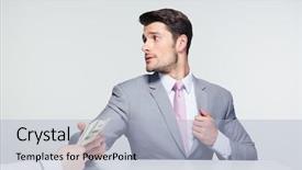  Presentation with bribe - Colorful presentation theme enhanced with extortion - businessman sitting at the table backdrop and a light blue colored foreground