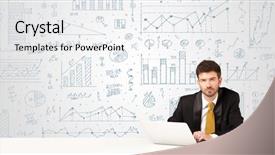  Presentation with diagram - PPT layouts consisting of businessman sitting at white table with hand drawn diagram background background and a white colored foreground