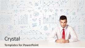  Presentation with diagram - Beautiful slide set featuring businessman sitting at white table with hand drawn diagram background backdrop and a white colored foreground